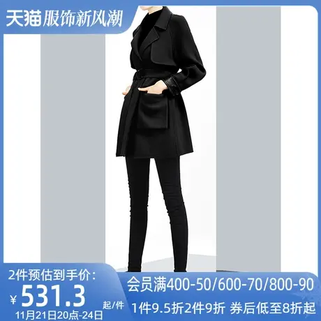 aui小个子黑色毛呢外套女秋冬2023新款羊毛气质短款西装呢子大衣商品大图