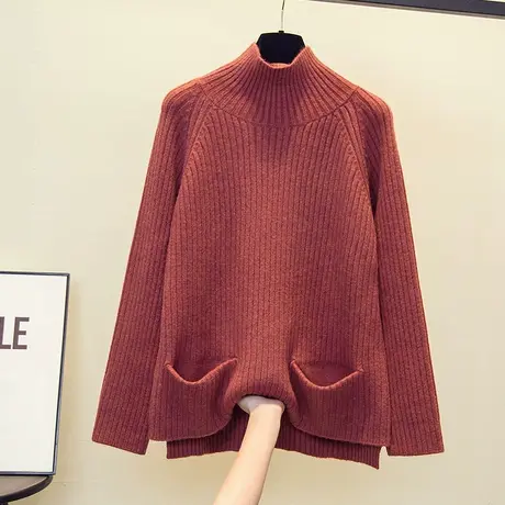 高领毛衣女套头冬加厚2023秋冬新款宽松慵懒风洋气内搭打底针织衫商品大图