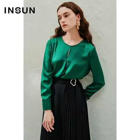 INSUN恩裳线上专选春季缎面镂空光泽醋酸衬衫图片
