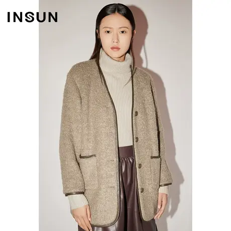 COVER冬季羊驼毛羊毛混纺圈圈纱拉绒外套商品大图