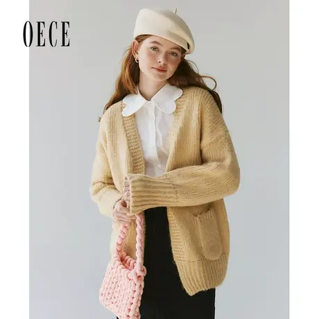 Oece设计感开衫外套2024春冬季新款女装中长款毛衣图片