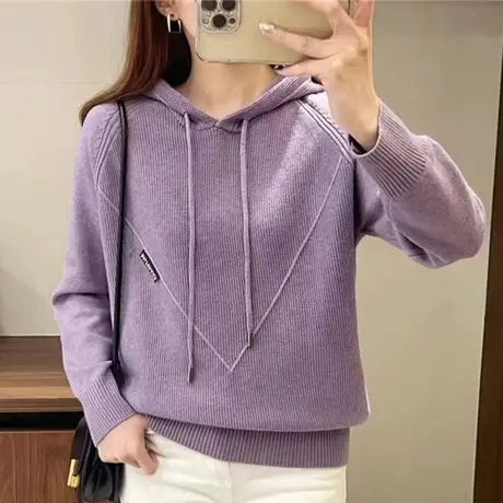 连帽卫衣华夫格宽松外穿2024秋季新款洋气短款外套毛衣百搭上衣女商品大图