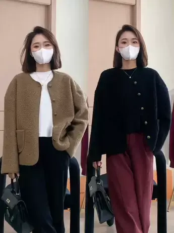 2023年秋冬新款短外套女韩版小众时尚简约圆领宽松纯色小个子上衣图片