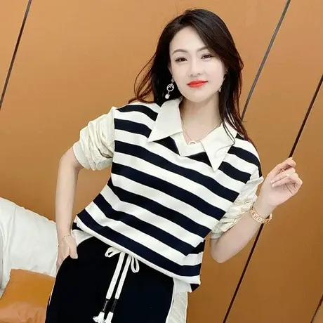 条纹假两件套卫衣女设计感小众2023早春新款时尚休闲拼接条纹衬衫图片