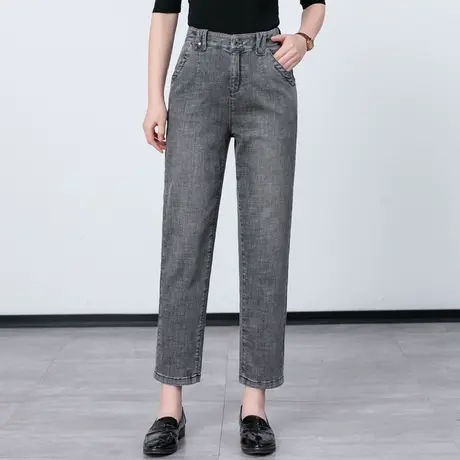 高腰灰色牛仔裤女2023年新款春夏薄款女裤小个子九分裤萝卜哈伦裤商品大图