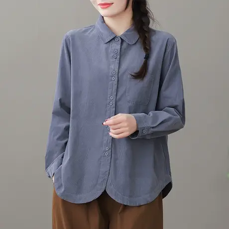 dza 复古灯芯绒衬衫外套女士2023春新款宽松长袖衬衣显瘦百搭上衣图片