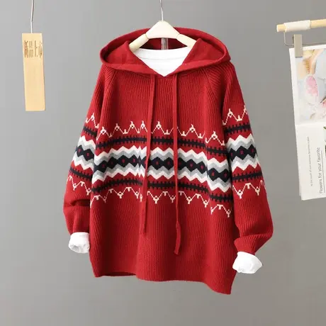 慵懒风连帽毛衣针织衫女秋冬季新款韩版宽松外穿套头加厚软糯毛衣图片