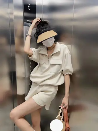网红炸街运动服套装女夏季薄款时尚洋气polo衫短袖短裤休闲两件套商品大图