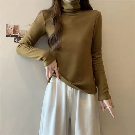 高领德绒打底衫女秋冬长袖内搭修身显瘦长袖T恤加绒加厚上衣潮ins商品大图