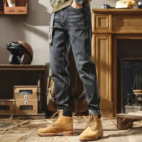 牛仔裤男加厚冬季新款宽松束脚裤子男生冬天保暖哈伦休闲牛仔裤男商品大图