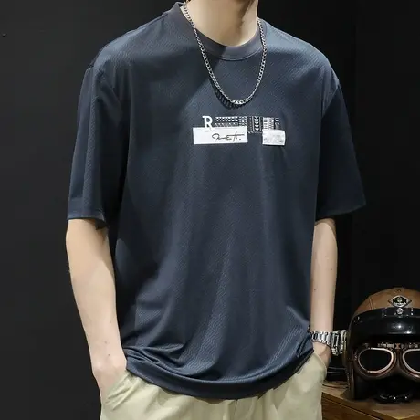 冰感冰丝短袖t恤男士夏季薄款潮牌大码2024新款男装速干体恤男款商品大图