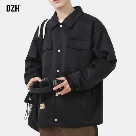 男士黑色工装外套男秋季潮高级感休闲男装2024新款翻领夹克教练服商品大图