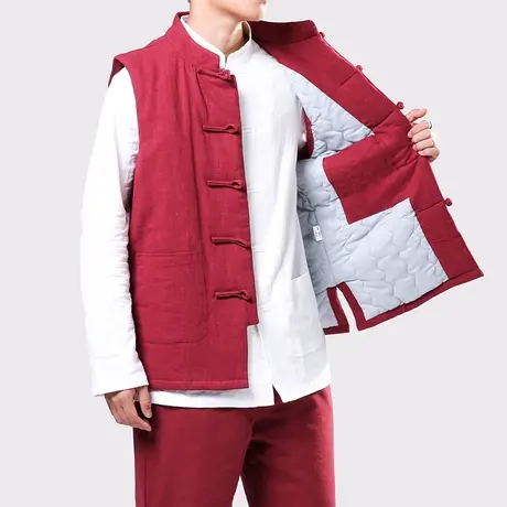 老粗布棉麻防寒坎肩棉马甲男加棉盘扣棉衣老北京中式复古唐装外套商品大图