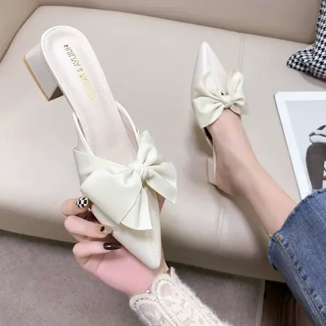 仙女风蝴蝶结包头拖鞋女外穿2024年新款粗跟气质半拖配裙子凉拖潮商品大图