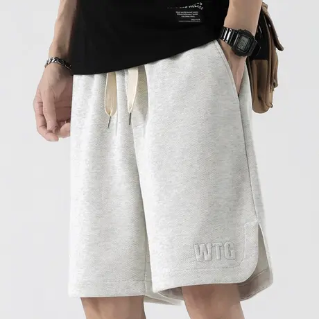 白色针织运动休闲短裤男款宽松外穿夏季薄款五分中裤子大裤衩男士商品大图