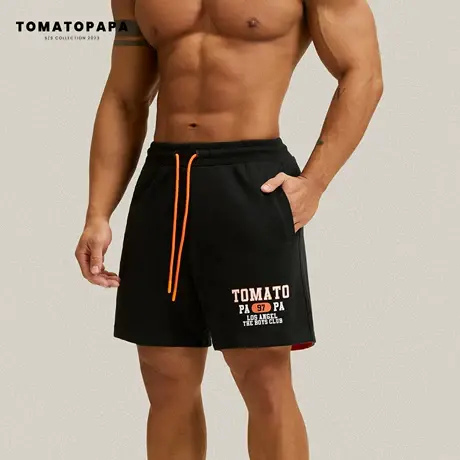 TOMATOPAPA原创短裤男新款夏潮牌字母印花设计抽绳弹力束腰五分裤商品大图