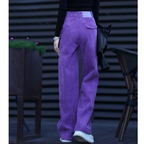 紫色糯米裤休闲裤阔腿裤女2024新款条绒裤子女秋冬直筒雪尼尔裤子商品大图