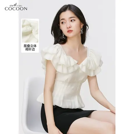 missCOCOON莱赛尔法式荷叶袖雪纺衫女夏季2023新款显瘦设计感上衣商品大图