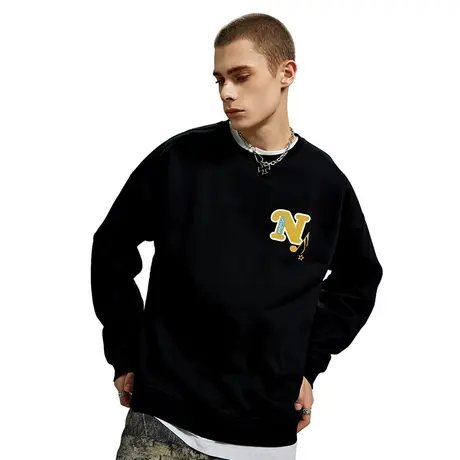 Nuthink国潮大码保暖420g重磅圆领卫衣男潮加绒加厚宽松春季帽衫商品大图