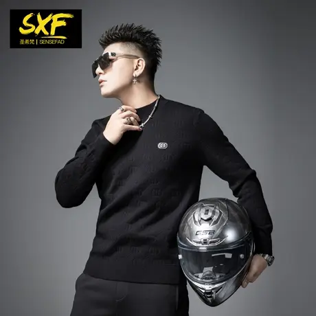 SXF圣希梵冬季毛衣男 2023新款字母暗纹羊毛打底针织衫男士上衣潮图片