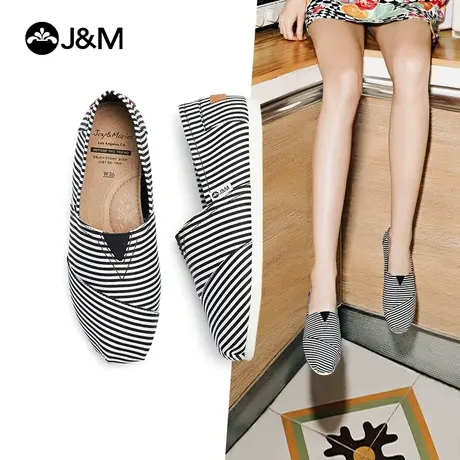 jm快乐玛丽布鞋2024春季新款懒人一脚蹬平底百搭舒适帆布鞋女鞋子图片