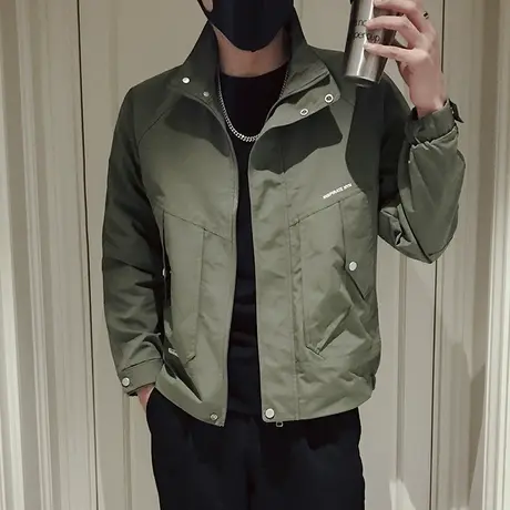 高级感工装夹克男春秋机车痞帅冲锋衣外套休闲立领秋装短款上衣商品大图