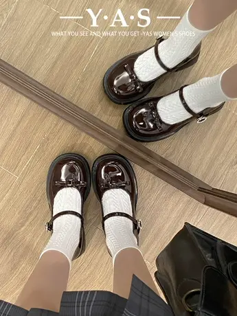 法式复古高跟玛丽珍鞋女2024新款春秋蝴蝶结棕色圆头英伦风小皮鞋商品大图