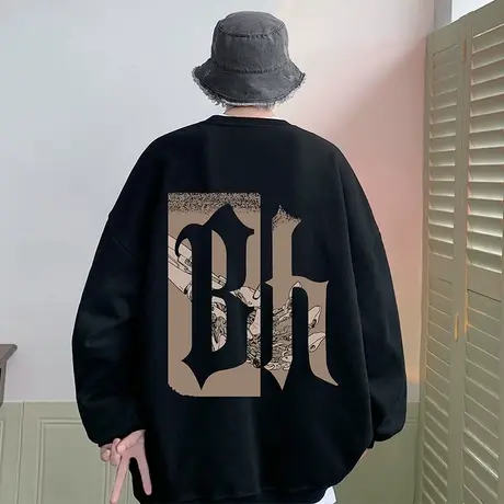 圆领卫衣男ins潮牌秋冬季美式复古重磅宽松外套港风休闲长袖上衣t商品大图