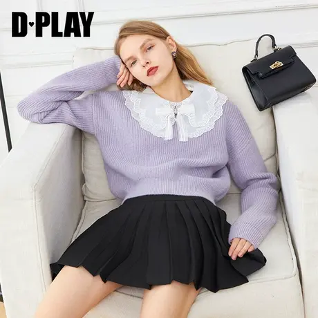 DPLAY德帕拉秋装紫色可拆绣花领温软气质针织衫时尚气质女士毛衣商品大图
