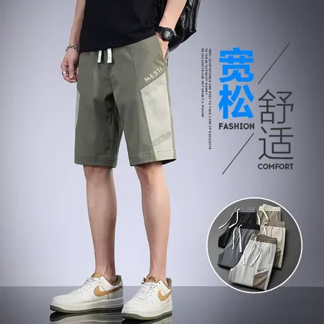 夏天冰丝男款军绿色五分休闲短裤夏季薄款男士宽松潮牌运动中裤子商品大图