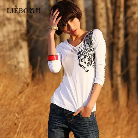 裂帛原创民族风刺绣V领修身长袖T恤女2024早春新款设计感别致上衣图片