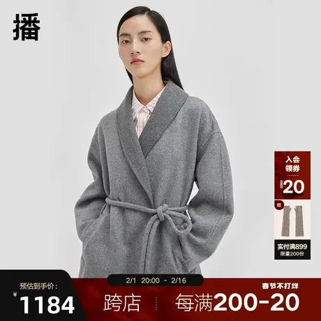 播宽边斜插袋毛呢大衣2023秋冬新品文艺中长款外套女DDQ4AD5530商品大图