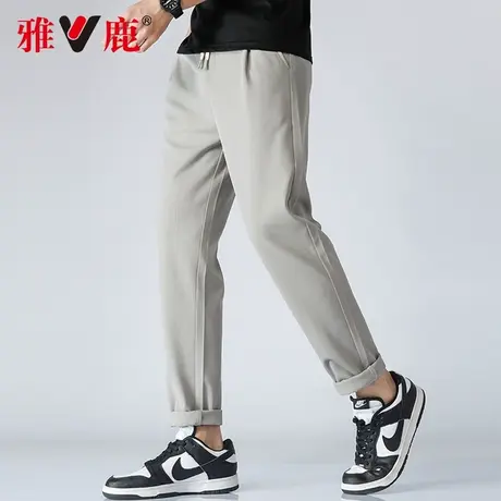 【纹理面料】雅鹿男士休闲裤2024春夏季新款黑色修身垂感长裤子潮商品大图