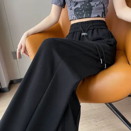 黑色窄版阔腿裤女春秋2024新款高腰垂感休闲裤宽松拖地香蕉直筒裤图片