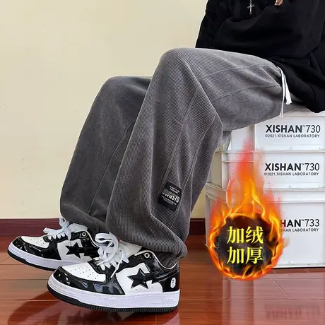 休闲裤男秋冬季重磅加绒加厚潮流束脚卫裤高中学生百搭运动长裤潮商品大图