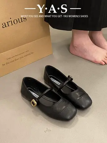 玛丽珍鞋浅口搭扣单鞋女2024春季新款韩版方头平底软底舒适豆豆鞋图片