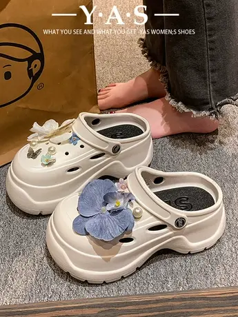 可爱包头厚底增高洞洞鞋女款2024新款夏季外穿防滑踩屎感凉拖鞋潮商品大图