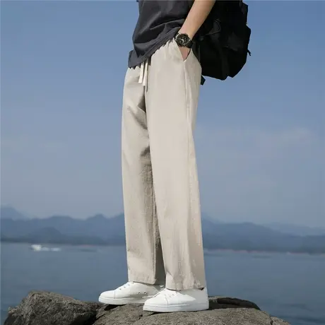 夏季中国风亚麻裤子男宽松大码休闲裤复古风透气直筒汉服棉麻裤子商品大图