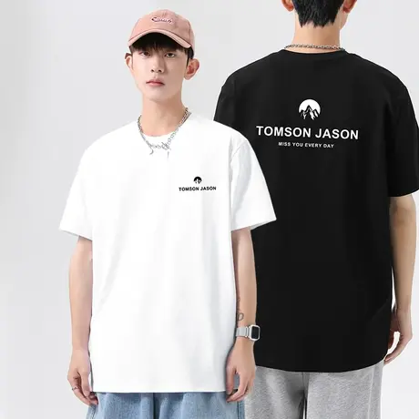 重磅美式纯棉短袖t恤男夏季宽松圆领打底衫白色半袖印花全棉体恤商品大图