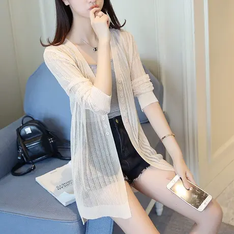 冰丝针织开衫女中长款外搭韩版宽松镂空薄款外套夏季防晒空调衫女图片