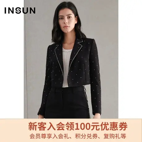 恩裳春季时尚条纹白点休闲宽松短款西装外套女设计款小众图片