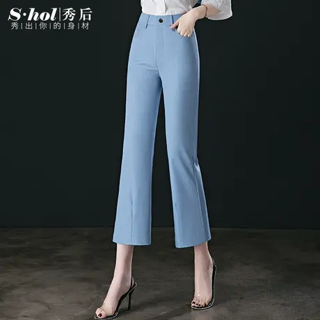 微喇叭裤女高腰显瘦天丝薄款牛仔裤女大码中年妈妈冰丝九分喇叭裤图片