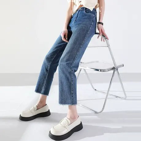 高腰直筒牛仔裤女夏薄款2023年新款夏季九分裤妈妈女裤显瘦烟管裤商品大图