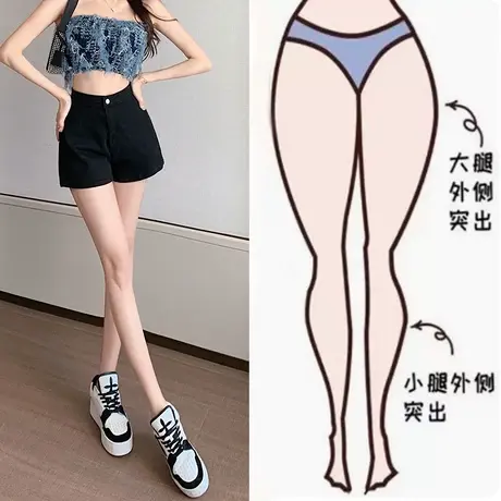 黑色高腰牛仔短裤女春秋季2023年新款梨型身材小个子辣妹阔腿热裤图片