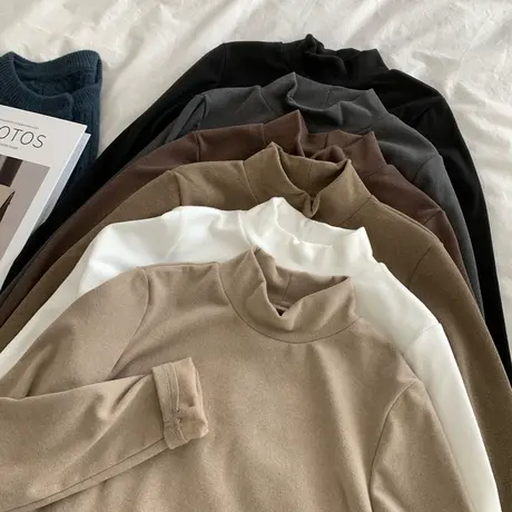 韩版温柔chic德绒半高领打底衫女修身显瘦加厚保暖内搭长袖T恤潮图片