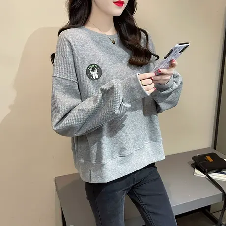 华夫格卫衣女春秋季韩版宽松bf慵懒风ins短款上衣早春薄款外套潮图片