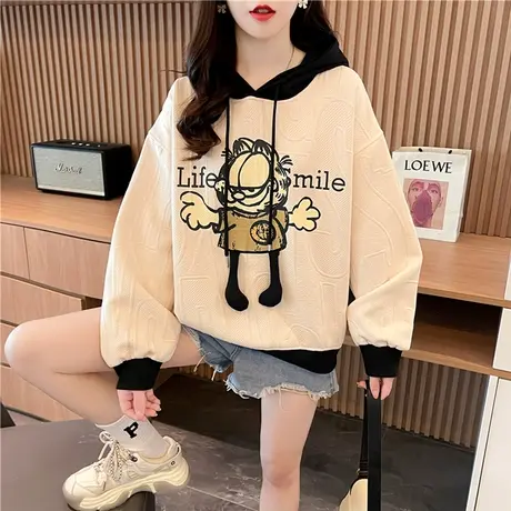 早秋装设计感小众连帽卫衣女春秋季韩版宽松薄款美式复古撞色外套图片