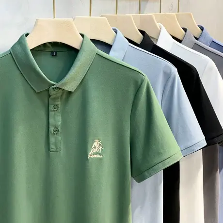 冰丝珠地棉男士t恤短袖翻领高端金牛刺绣POLO衫夏季体桖衫上衣潮商品大图