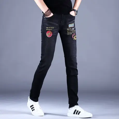 男士刺绣牛仔裤男秋款男款2023新款休闲裤子弹力修身小脚高端潮牌商品大图