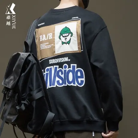 希越后背设计感卡通刺绣卫衣男高品质400g重磅秋季宽松大码套头衫商品大图